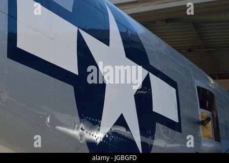 Machine gun from the side of a WW2 Bomber Plane Stock Photo