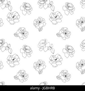 Seamless black and white rose pattern. Flower background. Vecor blossom illustration. Stock Vector