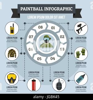 Paintball infographic concept, flat style Stock Vector