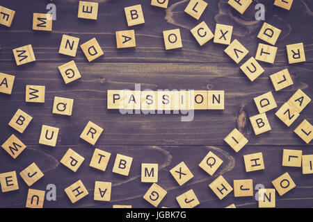 Passion word wood block on table for business concept. Stock Photo