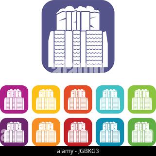 Iguazu falls, Argentina icons set flat Stock Vector