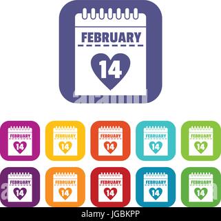Valentines day calendar icons set flat Stock Vector
