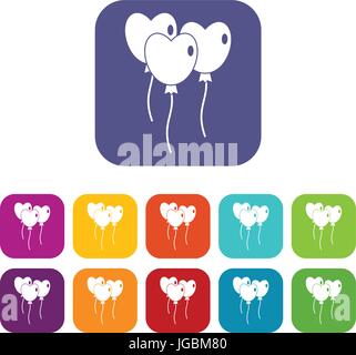 Three balloons in the shape of heart icons set Stock Vector