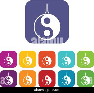 Yin Yang symbol icons set flat Stock Vector