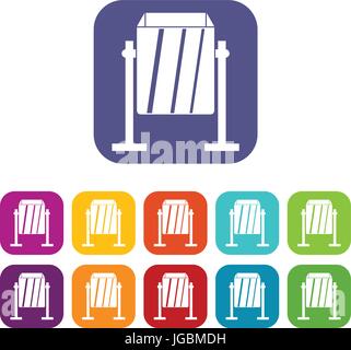 Metal dust bin icons set flat Stock Vector