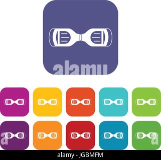 Hoverboard gyro pod top view icons set flat Stock Vector