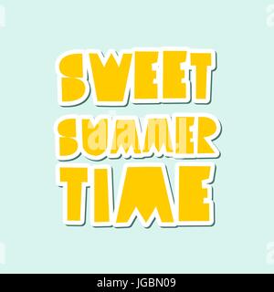 Retro typographic summer design with decorative geometric letters in yellow on light blue background. Modern poster, advertising, wall art, t-shirt de Stock Vector
