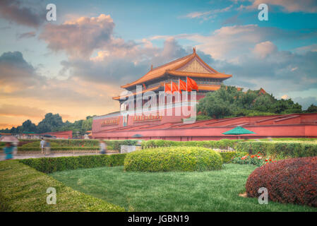 Tiananmen Square is located in the center of Beijing, the capital of the People's Republic of China. Stock Photo