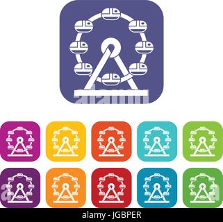 Giant ferris wheel icons set flat Stock Vector