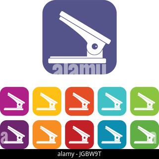 Office paper hole puncher icons set flat Stock Vector