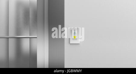 Elevator with open doors - button showing down direction. 3d illustration Stock Photo