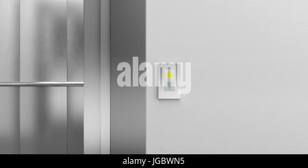 Elevator with open doors - button showing up direction. 3d illustration Stock Photo
