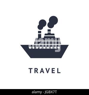 Digital vector black travel boat transport icon with drawn simple line art, flat style Stock Vector
