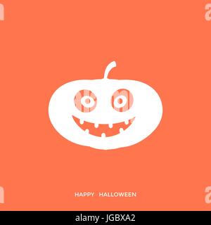 Digital vector orange happy halloween icon with drawn simple line art info graphic, presentation with big pumpkin scary spooky face promo template, fl Stock Vector