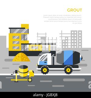 Digital vector black construction building tracks icons with drawn simple line art info graphic, presentation with crane, road, grout, excavator and c Stock Vector