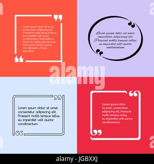 Digital vector quote frames box set blank template with print information design icon, empty citation, flat style Stock Vector