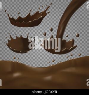 Chocolate splashes set. Realistic vector Stock Vector