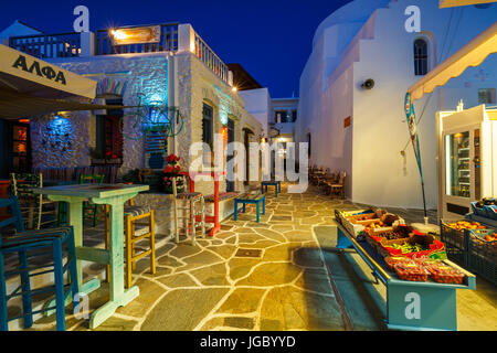 Shops in the main street of Chora village on Kythnos island in Greece. Stock Photo