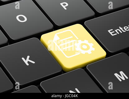 Database concept: Gear on computer keyboard background Stock Photo - Alamy image.