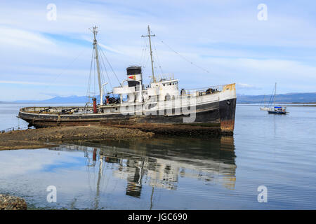 Shipwreck Saint Christopher in the port of Ushuaia, Argentina Stock Photo