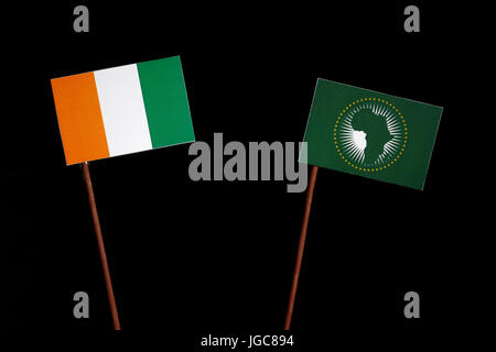 Ivory Coast flag with African Union flag isolated on black background Stock Photo