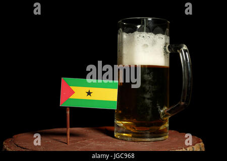 Sao Tome and Principe flag with beer mug isolated on black background Stock Photo