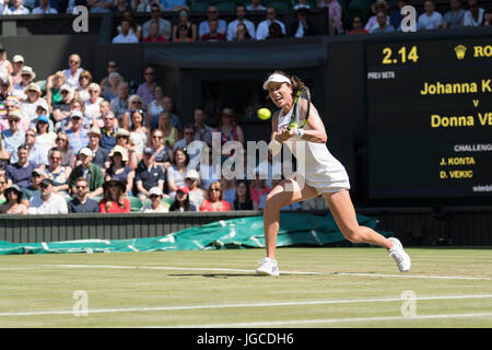London, UK. 5th July, 2017. The Wimbledon Tennis Championships 2017 held at The All, UK. 05th July, 2017. Lawn Tennis and Croquet Club, London, England, UK. LADIES' SINGLES - SECOND ROUND Johanna Konta (GBR) [6] v Donna Vekic (CRO). Pictured:- Johanna Konta Credit: Duncan Grove/Alamy Live News Stock Photo