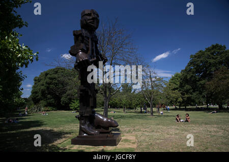 London, UK. 05th July, 2017. Frieze Sculpture 2017 opens to the public on July 5th 2017 in the English Gardens in Regents Park, London, England, United Kingdom. This is London's largest showcase of major outdoor works by leading artists and galleries, presenting a free outdoor exhibition for London and its international visitors throughout the summer months. Eduardo Paolozzi, Vulcan 1999. Credit: Michael Kemp/Alamy Live News Stock Photo