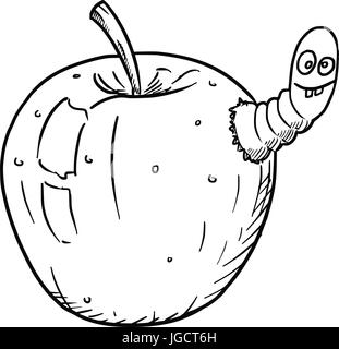 Vector cartoon fruit apple infected by cute crazy worm insect Stock Vector