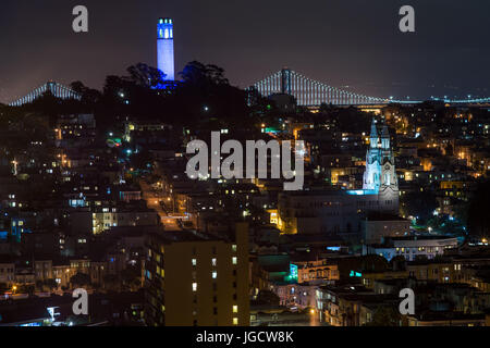 City skyline with Coit Tower, San Francisco, California, United States Stock Photo