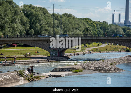 Urban Life at Isar River, München, Germany Stock Photo