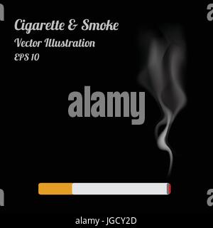 Isolated of Cigaratte and Smoke on Black Background - Vecter Illustration Stock Vector