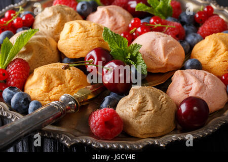 Beautiful food background: cookies and fresh berries close-up in a dish. horizontal Stock Photo