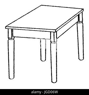 Hand drawn sketch of Table isolated, Black and White Cartoon Vector Illustration for Coloring Book - Line Drawn Vector Stock Vector