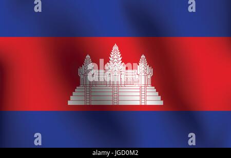 Flag of Cambodia with a little Waving, Shading & Flag Colors separated layers - Vector Illustration Stock Vector