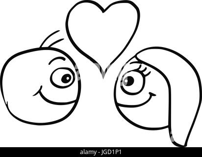 Cartoon vector of man and woman in love smiling at each other with large heart symbol Stock Vector