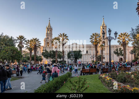 Plaza de Armas and Cathedral - Arequipa, Peru Stock Photo