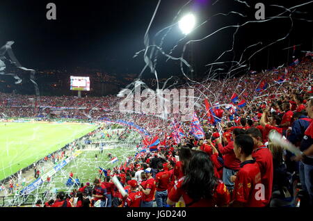 Medellin fans in the Atanasio Girardot stadium, Colombia Stock Photo