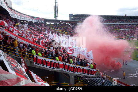 Santa Fe fans in the Campin Stadium, Bogota Stock Photo