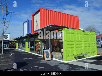 Christchurch, New Zealand - September 13, 2014: 2014: Restart Container Shops have been relocated to the Western End of Cashel Street Mall. Stock Photo