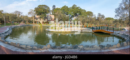 Panoramic view of Olive Grove Park (or El Olivar Forest) in San Isidro district - Lima, Peru Stock Photo