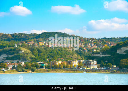 View of small Bulgarian town on a Danube river bank. Shishtov, Bulgaria Stock Photo