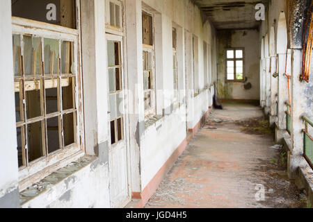 View of a hall in old abandonded building. Portugal Stock Photo