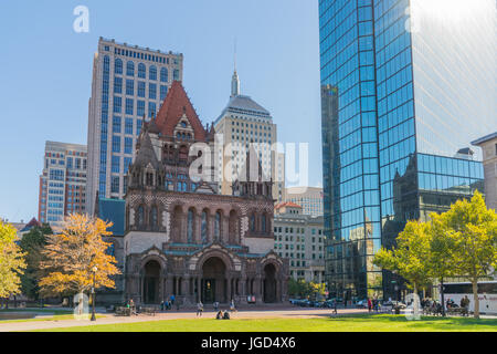 Copley Square, Boston, MA - October 18, 2015: Copley Square, named for painter John Singleton Copley, is a public square in Boston's Back Bay neighbor Stock Photo