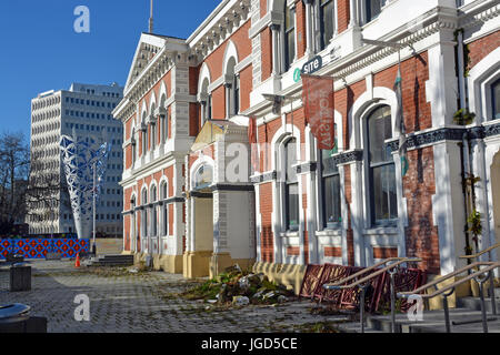 Christchurch, New Zealand - June 15, 2014: Historic Post Office Building in Cathedral Square awaits restoration following earthquakes. Stock Photo