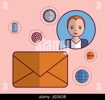 man with digital marketing related icons over pink background colorful design vector illustration Stock Vector