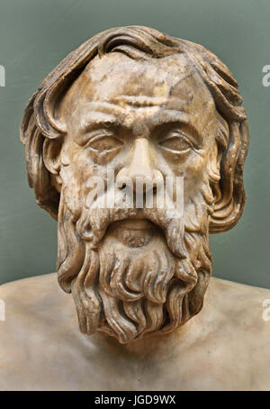 Marble Bust of Socrates Uffizi Museum Florence Italy ( Greek Philosopher ) Socrates,470–399 BC ,Greek philosopher, Athens credited as a founder of, Western, philosophy, An enigmatic figure, Stock Photo