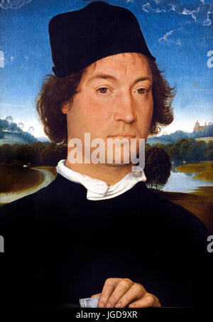 Portrait of an Unknown Man with a Letter 1485 Hans Memling  1430 - 1494 German Germany ( Provenance: The Corsini collection in Florence ) Stock Photo