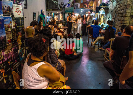 theatrical presentation, bar, Satyrianas Festival 2015 20:11, Capital, Roosevelt Square, Center, São Paulo, Brazil. Stock Photo