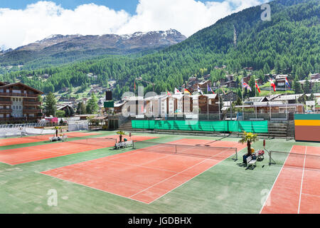 tennis court on a background of mountains of Switzerland Stock Photo